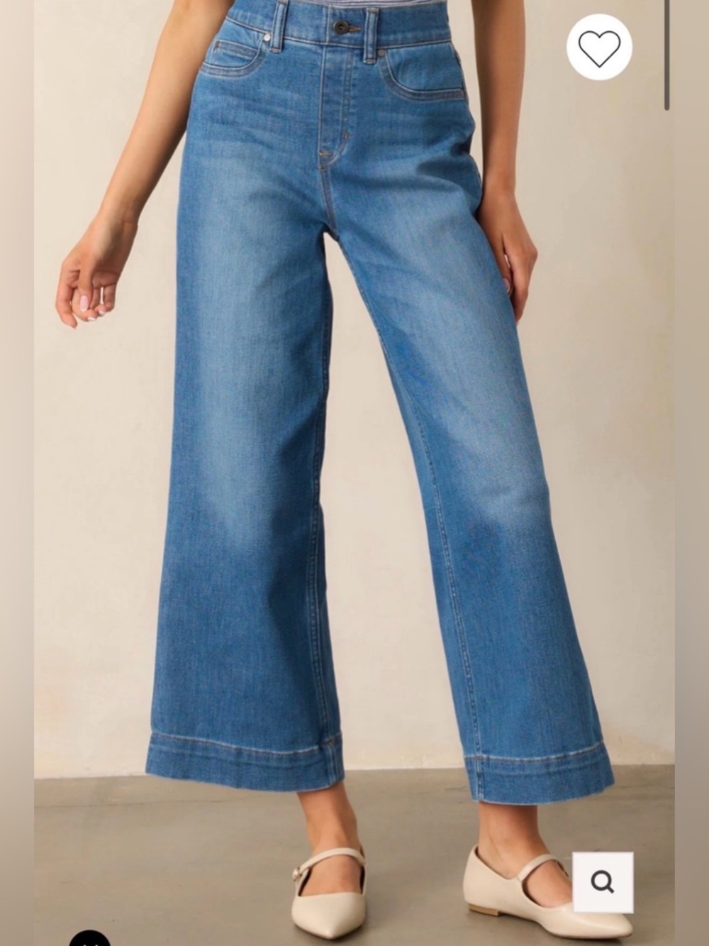 Spanx: Medium Wash High-Waisted Wide-Leg Cropped Jeans Large